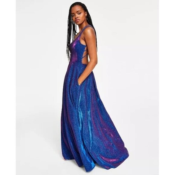 GIFT50 159$ B Darlin Juniors Strappy Back Glitter Finish Maxi Gown Dress Size 12 - Picture 3 of 4